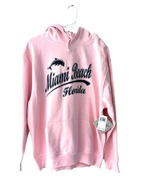 NWT U.S. Apparel Miami Beach Florida Pink Hoodie Dolphin Graphic SZ L